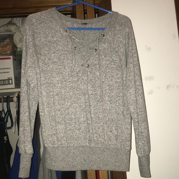 grey lace up sweater - Picture 1 of 1